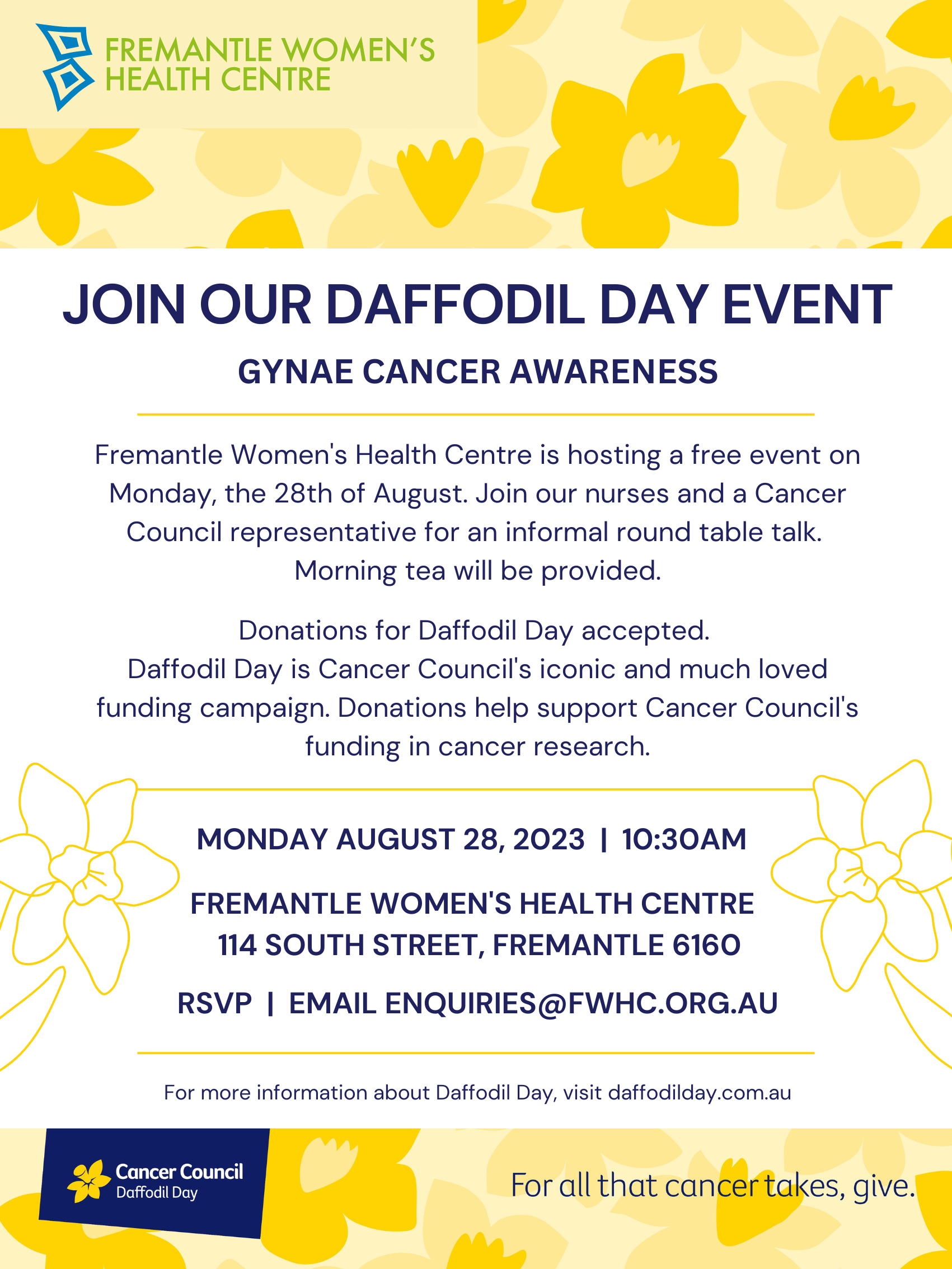 FREE Event Daffodil Day Fremantle Women's Health Centre